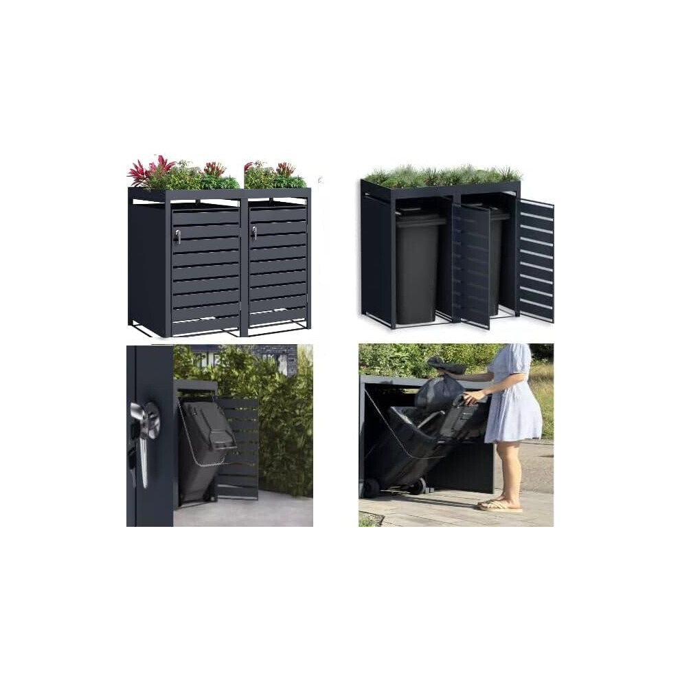 DWD® Double Wheelie Bin Hideaway w/ Plant Roof, Locking Door