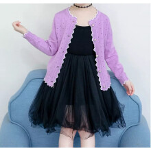 (Purple, 7-8 Years) Girls Cardigan Long Sleeve Sweater Knitted School Jumpers Spring Age 3-12 Years
