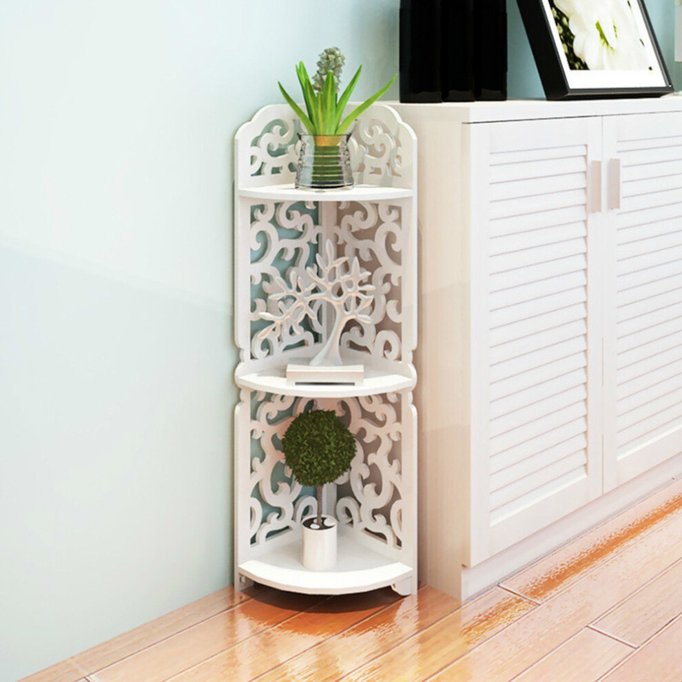 3 Tiers Corner Storage Rack Cabinet Shelf for Kitchen Bathroom White