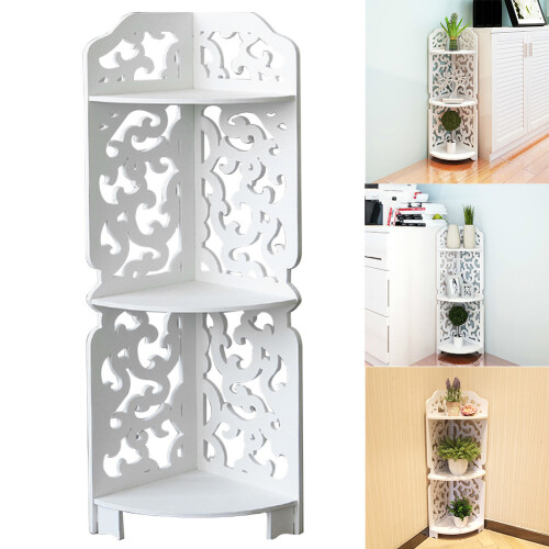Living And Home 3 Tiers Corner Storage Rack Cabinet Shelf for Kitchen Bathroom White 2