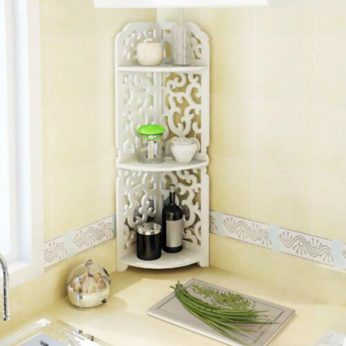Living And Home 3 Tiers Corner Storage Rack Cabinet Shelf for Kitchen Bathroom White 1