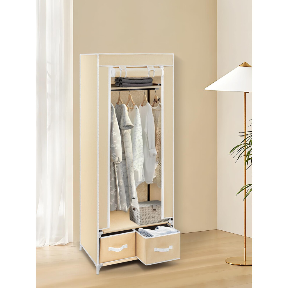 Portable Wardrobe 160 x 60 x 43CM Single Canvas Wardrobe (Beige)