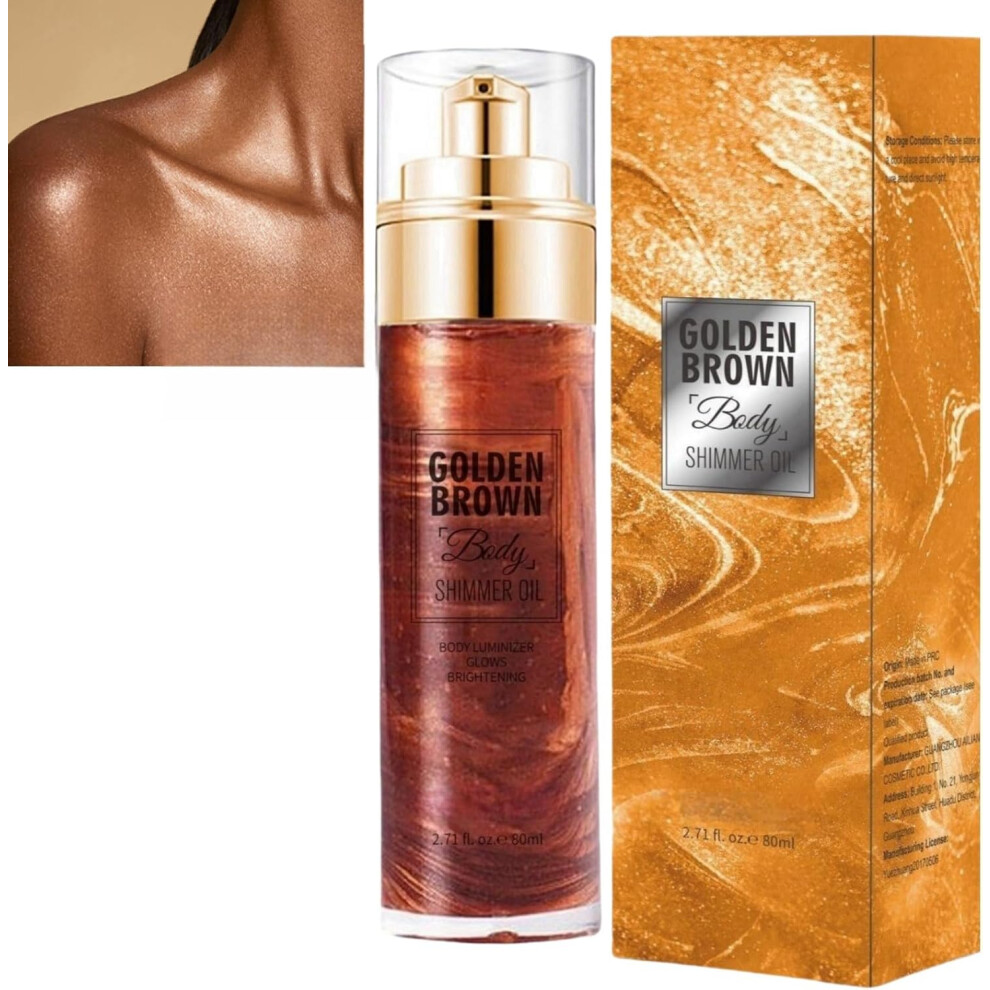 Gogerstar Body Shimmer Oil, Body Oil,Body Liquid Luminizer,Bronzing Drops,Body Glow Shimmer Moisturiser,Body Highlighter Golden/Brown