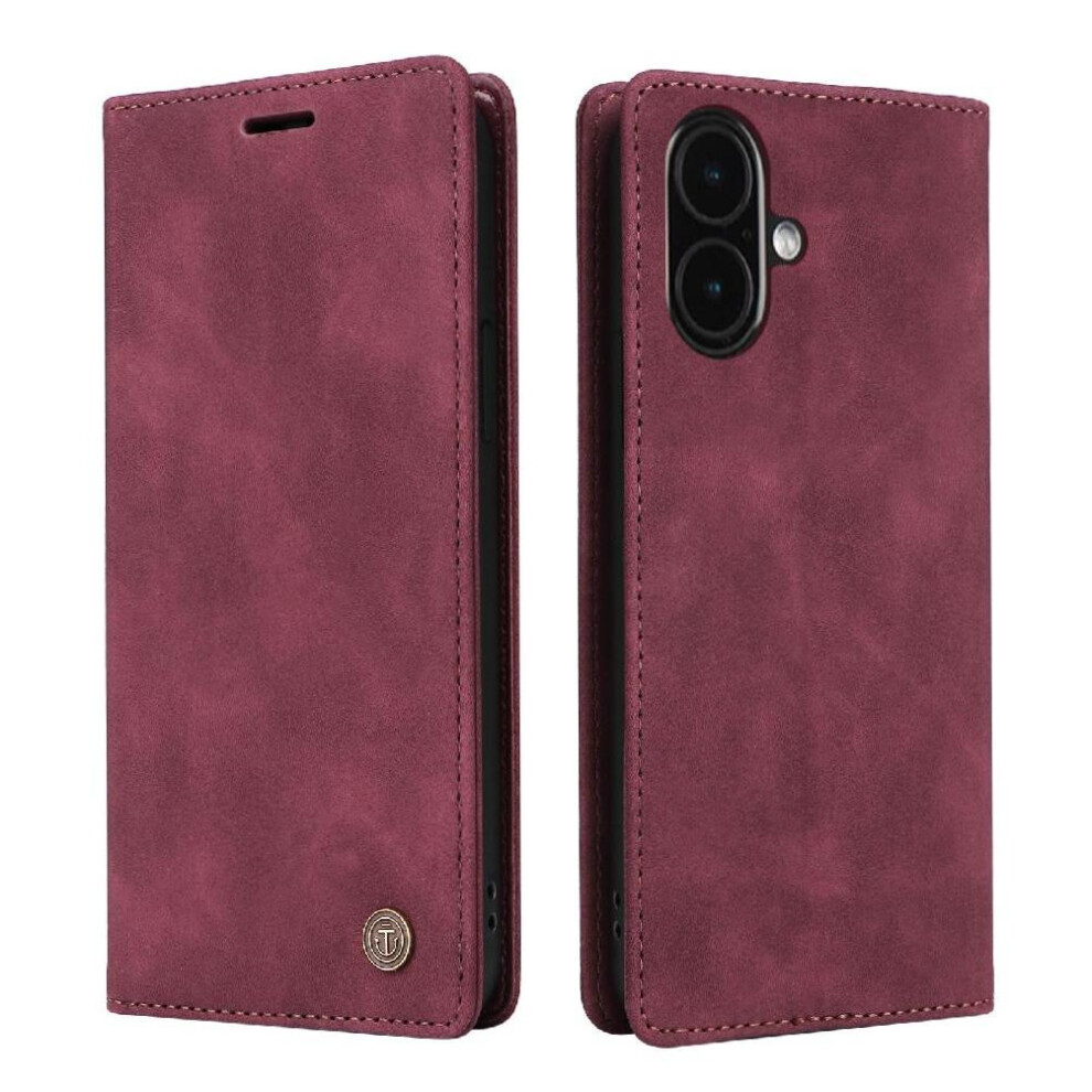 (Red) Flip Case For Iphone 16 Simple Business Wallet Leather Case Shockproof Flip Cover Red 764762796723