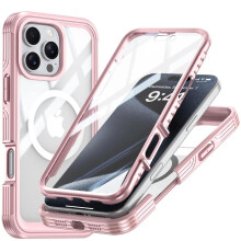 (Pink) Magnetic Case for iphone 16 Pro Max Glass Screen Protector 360 All Inclusive Military Drop and Crash Proof