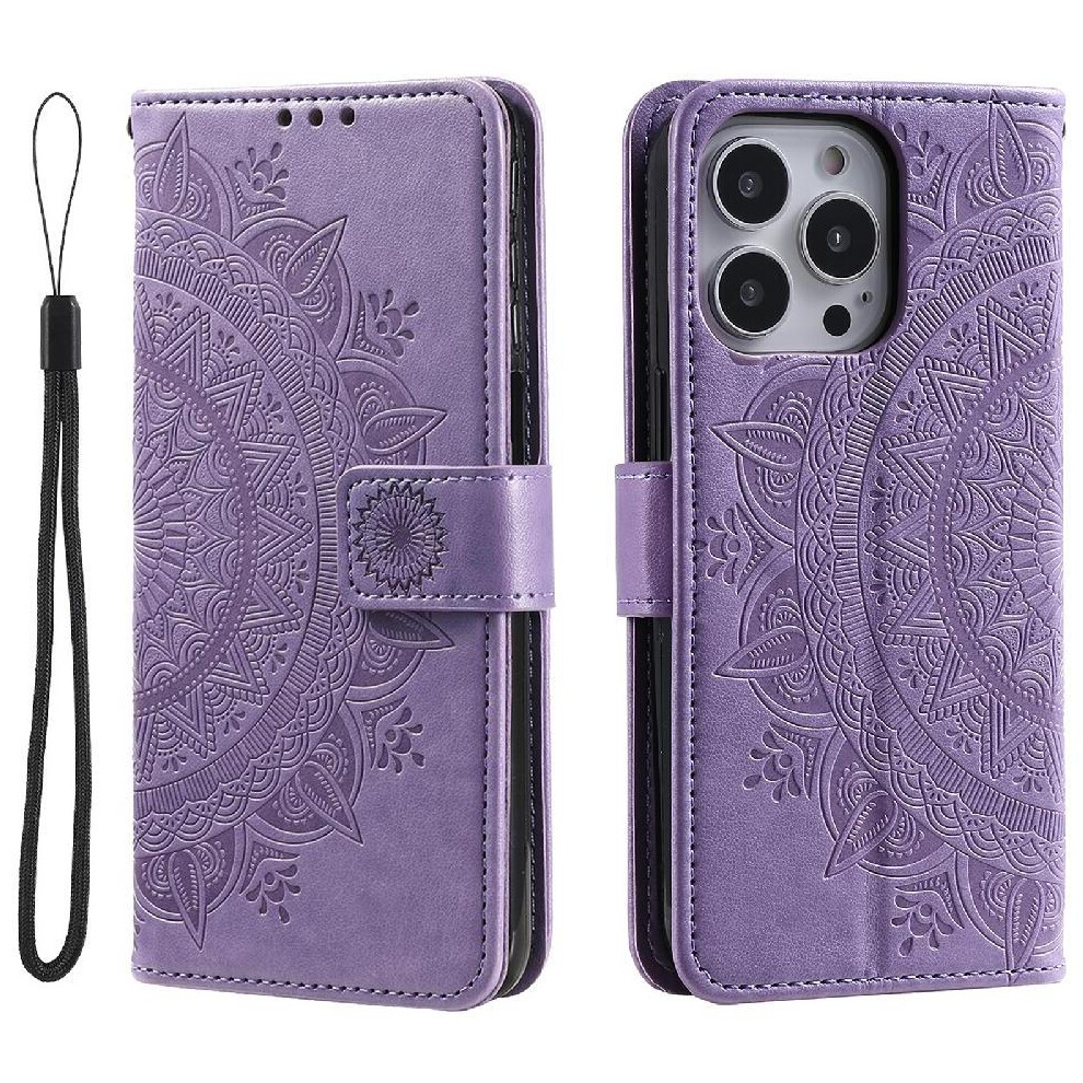 (Purple) Flip Case For Iphone 16 Pro Max Wallet Case Kickstand Pu Leather Totem Embossing Purple 764762797256