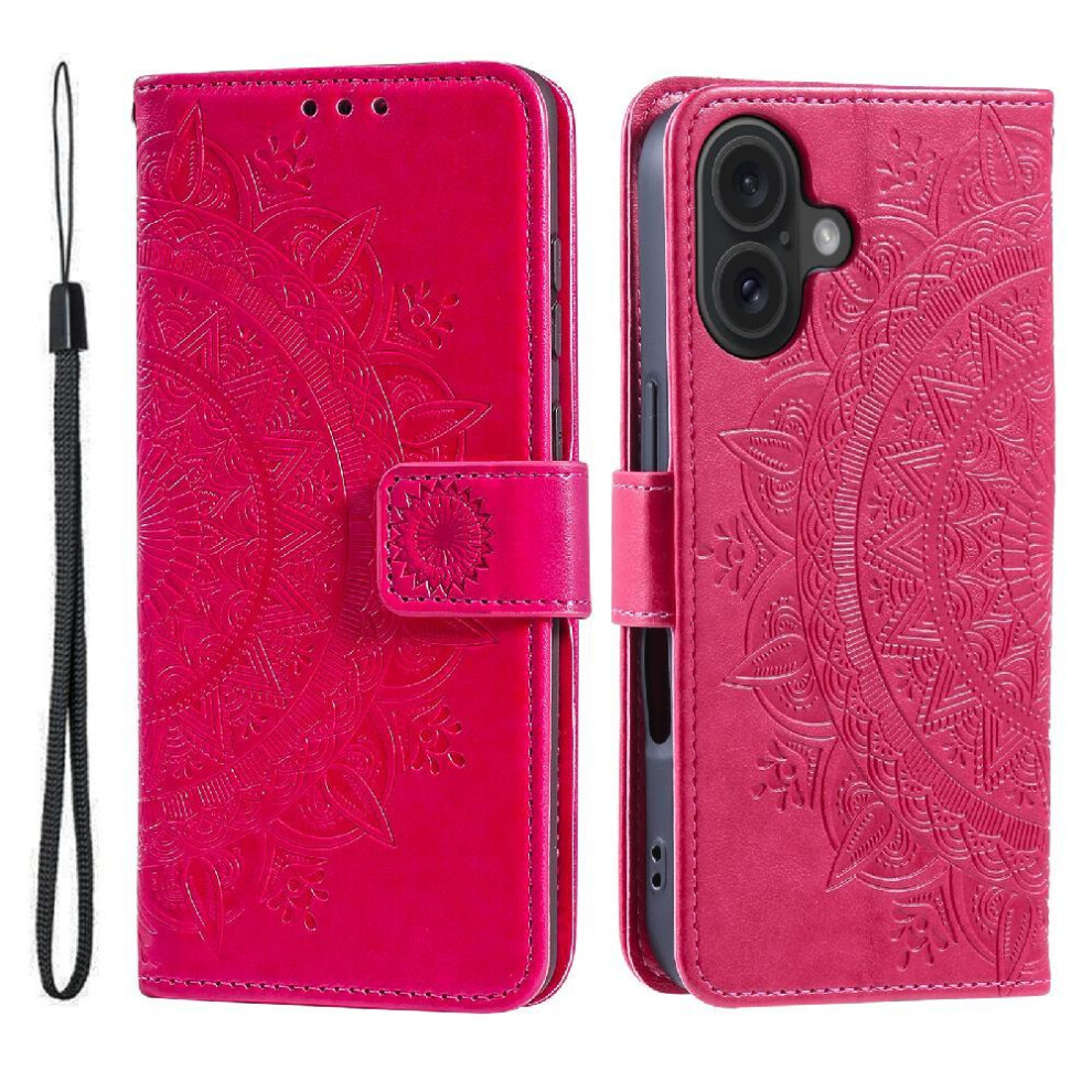 (Red) Flip Case For Iphone 16 Totem Embossing Pu Leather Wallet Case Kickstand Red 764762797379