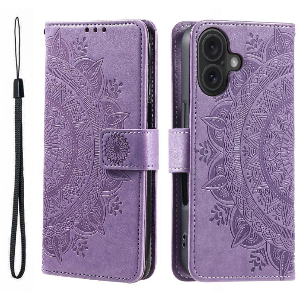 (Purple) Flip Case For Iphone 16 Totem Embossing Pu Leather Wallet Case Kickstand Purple 764762797416