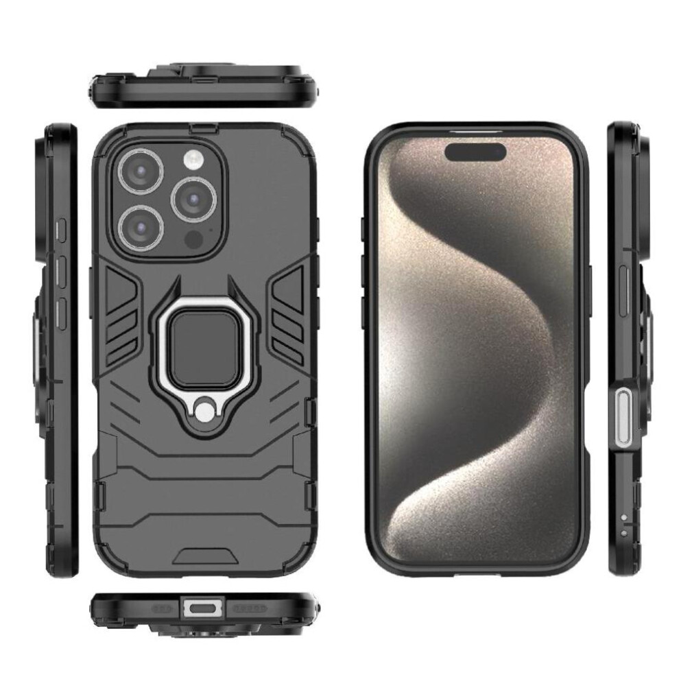 Photos - Case  Ring Car Mount Kickstand  for iphone 16 Pro Kickstand Metal Ring Holder Shockproof Military Grade Protection(Black)