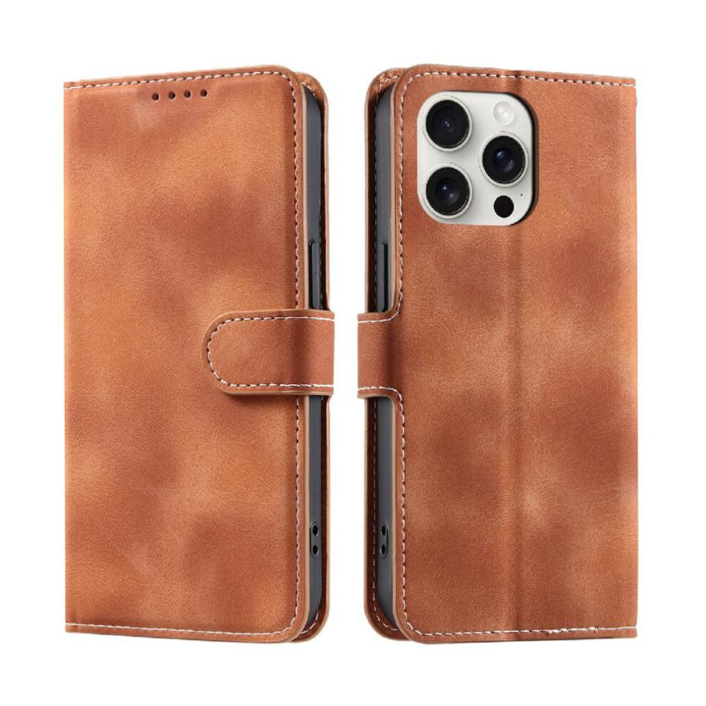 (Brown) Flip Case For Iphone 16 Pro Wallet Card Slots Wrist Strap Magnetic Pu Leather Kickstand Brown 764762797805