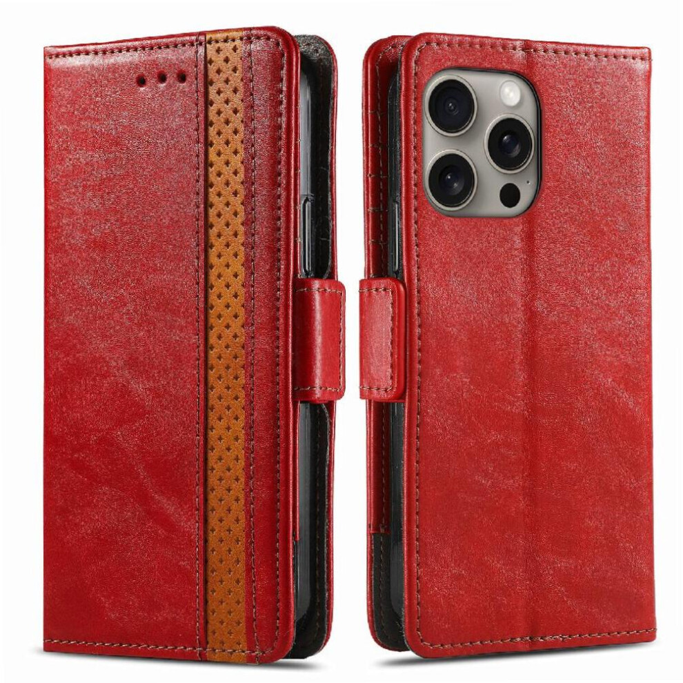 (Red) Case For Iphone 16 Pro Multi-Card Slot Wallet Splicing Business Multi-Color Red 764762798062