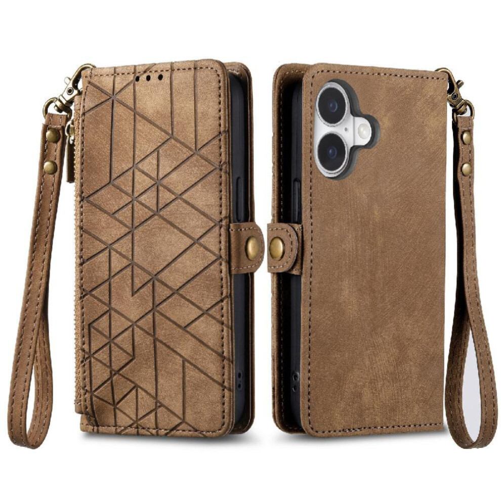 (Brown) Flip Case For Iphone 16 Leather Case Shockproof Flip Cover Wallet Simple Business Brown 764762798260