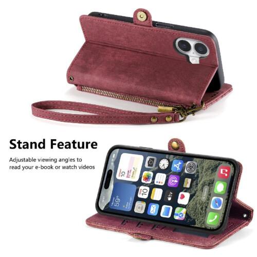 (Red) Flip Case for iphone 16 Plus Flip Cover Leather Case Wallet Shockproof Simple Business 1