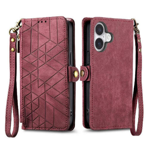 (Red) Flip Case for iphone 16 Plus Flip Cover Leather Case Wallet Shockproof Simple Business