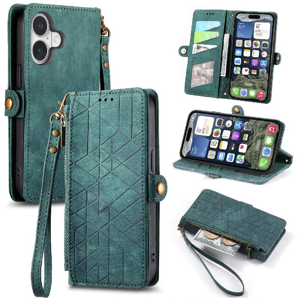 Photos - Case  Flip  for iphone 16 Plus Flip Cover Leather  Wallet Shockproof Simple Business(Green)