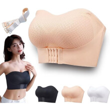 (XL, Skin Color) Breathable Non-slip Strapless Front Buckle Push-Up Bra for Women Girl