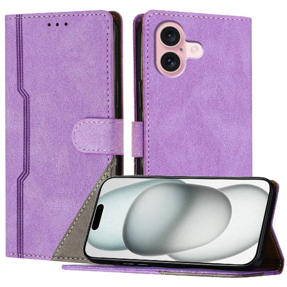 (Purple) Case For Iphone 16 Handy Stand Pu Leather Wallet Card Slots Cover Magnetic Closure Purple 764762799908
