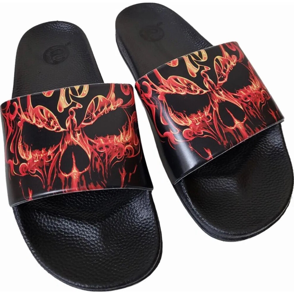 (8 UK, Black) Spiral Direct Mens Skull Blast Sliders