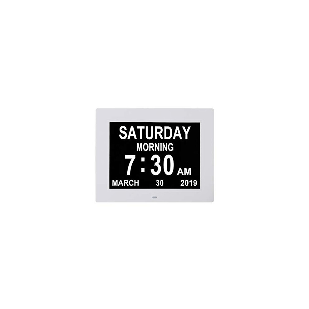 Stoyotu Digital Calendar Day Clocks Extra Large Non-Abbreviated Day Month Perfect For Seniors Impaired Vision Dementia 8 Inch White