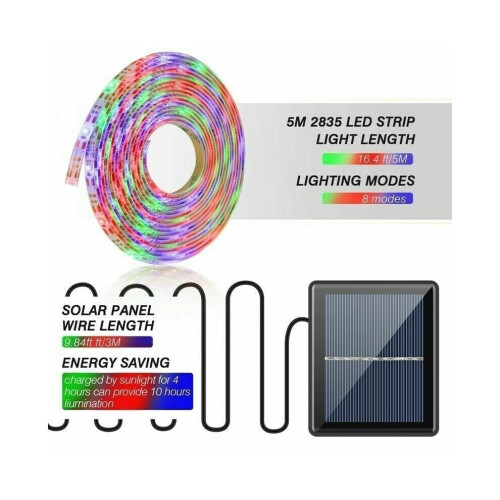 5M RGB Solar Powered LED Light Strip Outdoor Garden Tape String Light 2