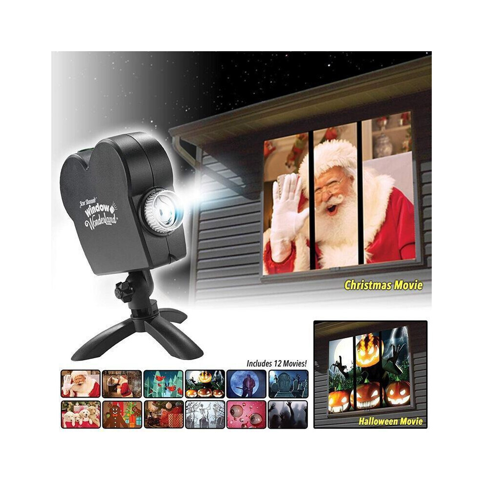 Stoyotu Christmas Halloween Laser Projector 12 Movies Mini Window Light