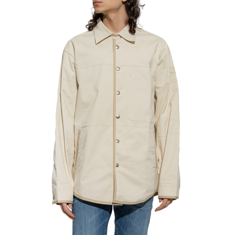 (Cream, S) DIESEL S-DOVES Mens Overshirt Plain Casual Shirts