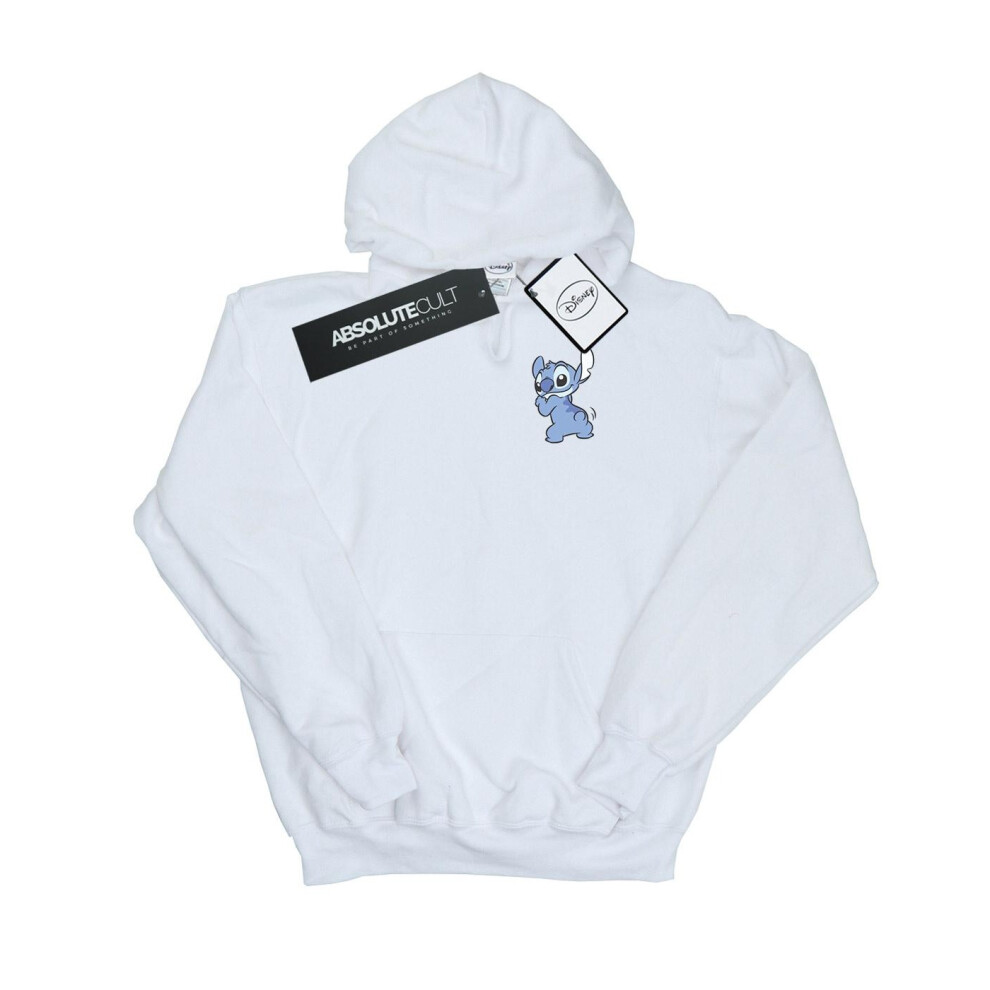 (7-8 Years, White) Disney Girls Lilo And Stitch Stitch Backside Breast Print Hoodie