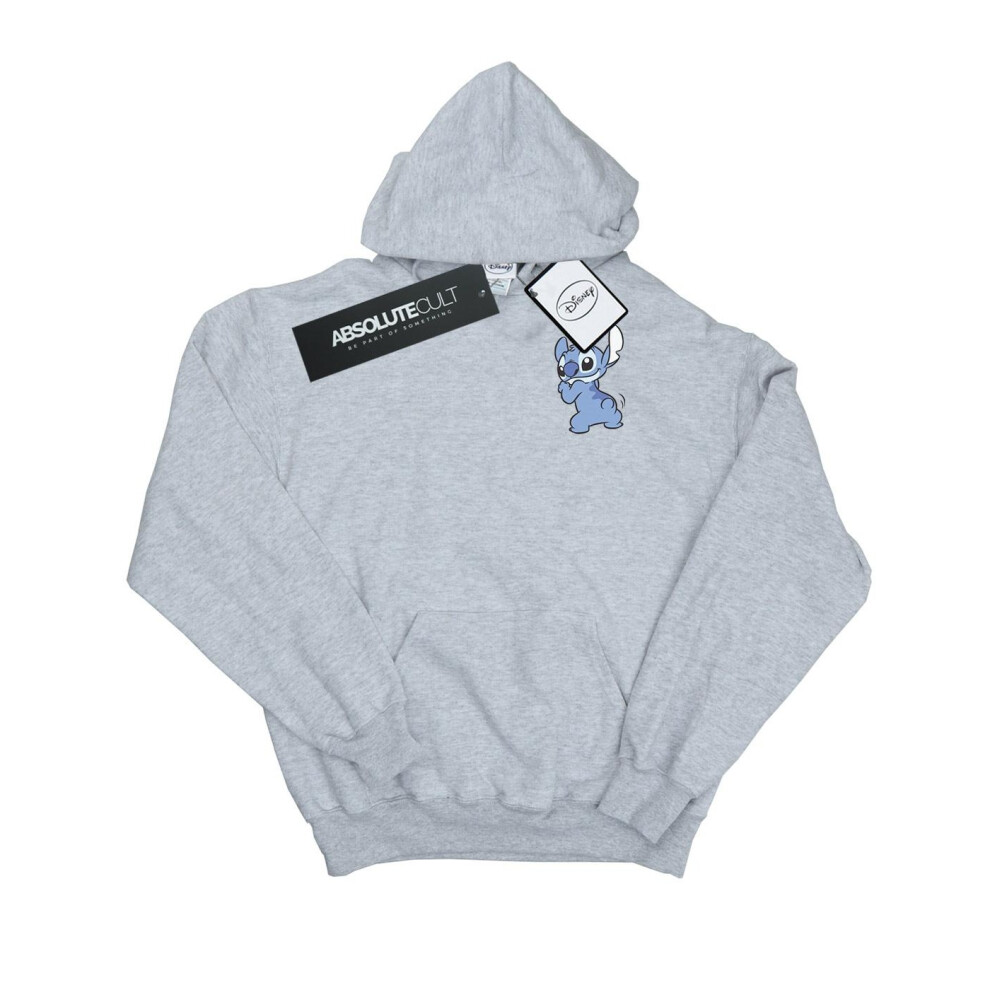 (12-13 Years, Sports Grey) Disney Girls Lilo And Stitch Stitch Backside Breast Print Hoodie