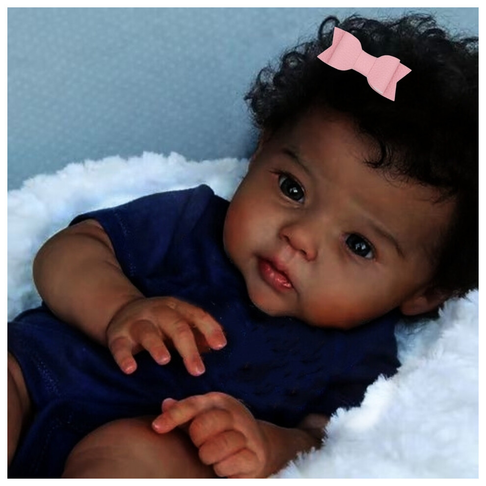 (Brown Eyes) 20Inch African American Doll Raven Dark Skin Reborn Baby Finished Newborn