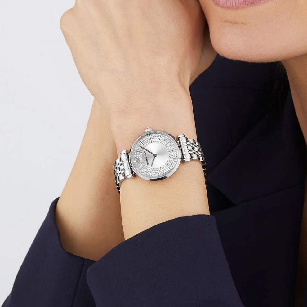EMPORIO ARMANI AR11445 WOMEN'S WATCH SILVER STRAP SILVER DIAL - CASE