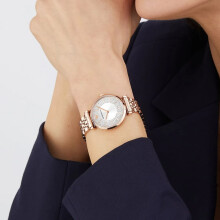 EMPORIO ARMANI AR11446 WOMEN'S WATCH ROSE GOLD STRAP SILVER DIAL