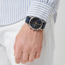 EMPORIO ARMANI AR11451 MEN'S WATCH BLUE STRAP BLUE DIAL SILVER CASE
