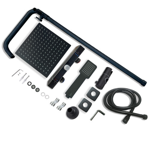 AICA Exposed Thermostatic Shower Mixer Set Twin Head Rainfall Matte Black 1