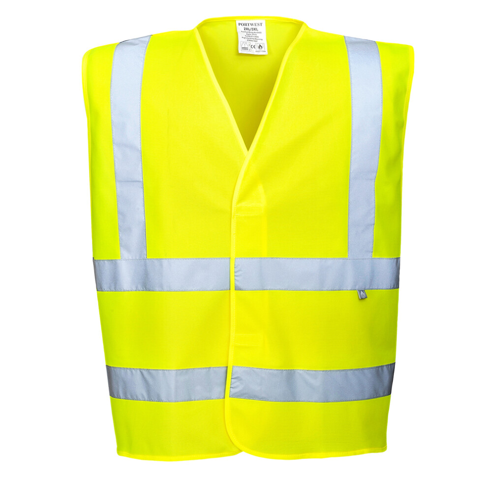 (S-M, Yellow) Portwest Mens Flame Resistant Anti-Static Hi-Vis Vest