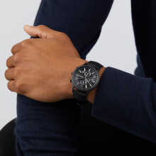 EMPORIO ARMANI AR11457 MEN'S WATCH TEXTILE STRAP BLACK DIAL BLACK CASE