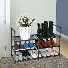 3-Tier Large Open-Style Shoe Rack with Metal Frame and Non-Woven Shelves - Easy Assembly, Ideal Entryway or Closet Organizer