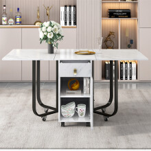 Folding Dining Table with Cupboard and 2 Drawers, White/Black