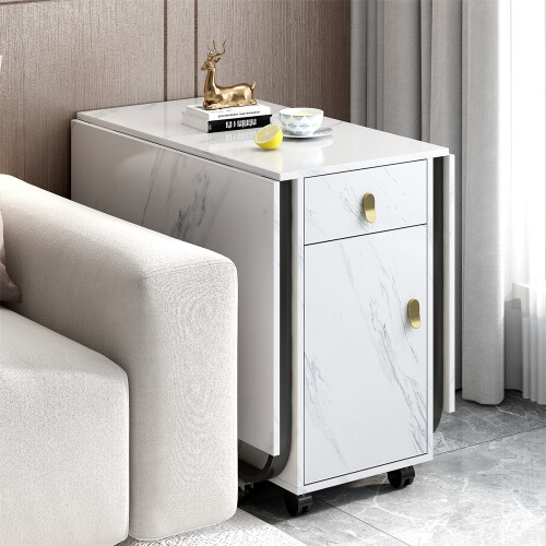 Folding Dining Table with Cupboard and 2 Drawers, White/Black 1
