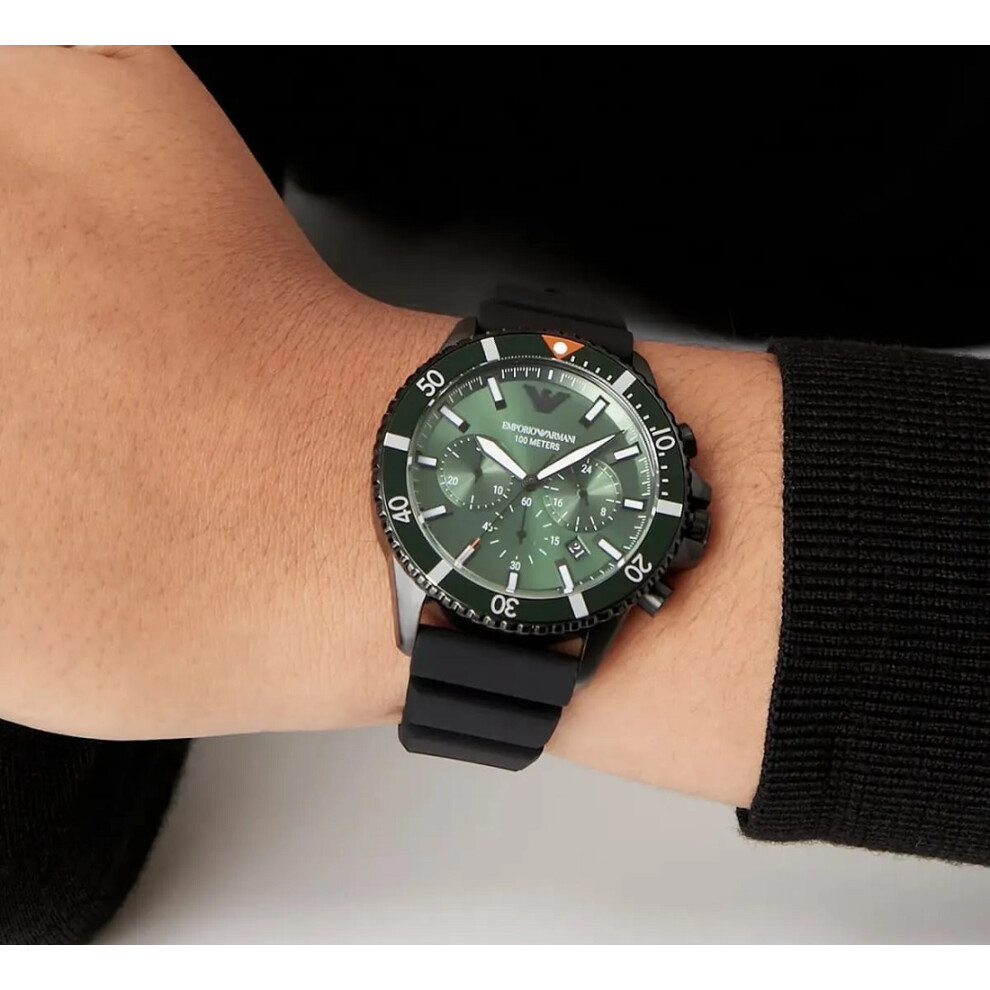 EMPORIO ARMANI AR11463 MEN'S WATCH BLACK STRAP GREEN DIAL BLACK CASE