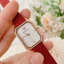ARMANI AR11467 WOMEN'S WATCH RED STRAP WHITE DIAL ROSE GOLD CASE