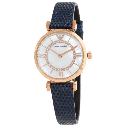 Armani ARMANI AR11468 WOMEN'S WATCH BLUE STRAP WHITE DIAL ROSE GOLD CASE 1