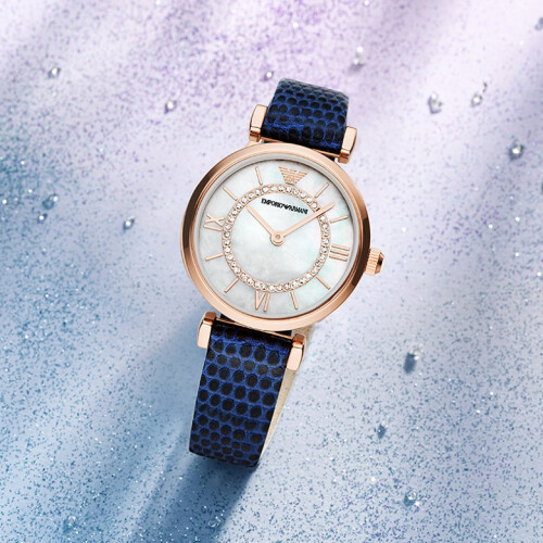 Armani ARMANI AR11468 WOMEN'S WATCH BLUE STRAP WHITE DIAL ROSE GOLD CASE
