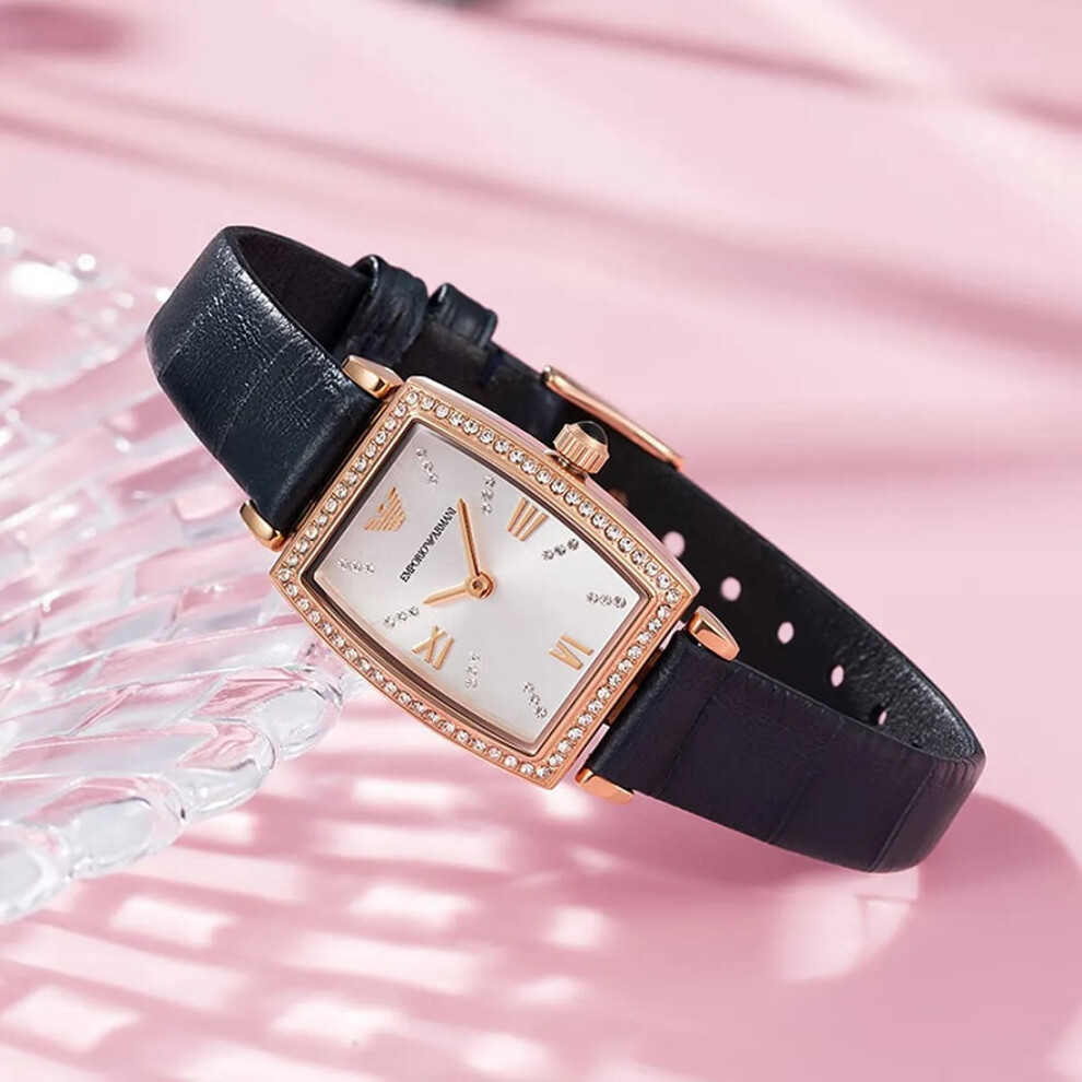 ARMANI AR11469 WOMEN'S WATCH BLUE STRAP SILVER DIAL ROSE GOLD CASE