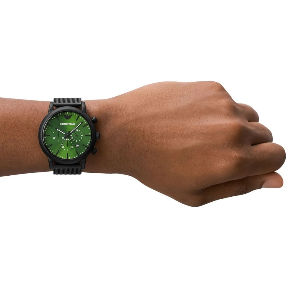 EMPORIO ARMANI AR11470 MEN'S WATCH BLACK BAND GREEN DIAL BLACK CASE
