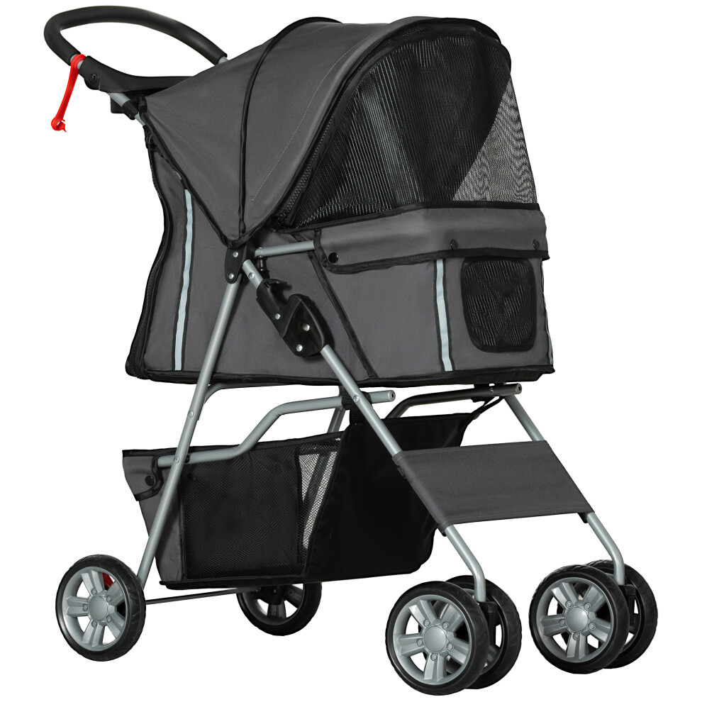 PawHut Pet Stroller Carrier Foldable Deluxe Walk Travel Dog Dark Grey