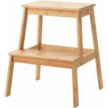 PHM0758 2-Tier Step Stool for Kids & Adults – Bamboo Footstool for Kitchen & Bath, 40x50x43 cm