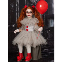 (5-6T/100) Pennywise Halloween Costume Girls Creepy Carnival Fancy Kids Dress up