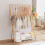 Living And Home Bamboo Double Rod Clothes Rack with Hooks 1