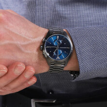 EMPORIO ARMANI AR11481 MEN'S WATCH GREY BRACELET BLUE DIAL GREY CASE
