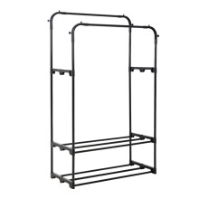 (Black) Double Rod Metal Clothes Rack